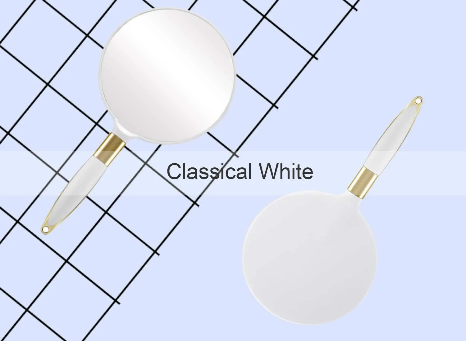1PC Round Handheld Makeup Mirror Retro European Style Mirror Portable Cosmetic Mirror Gift Mirror for Women Girls Ladies (White)