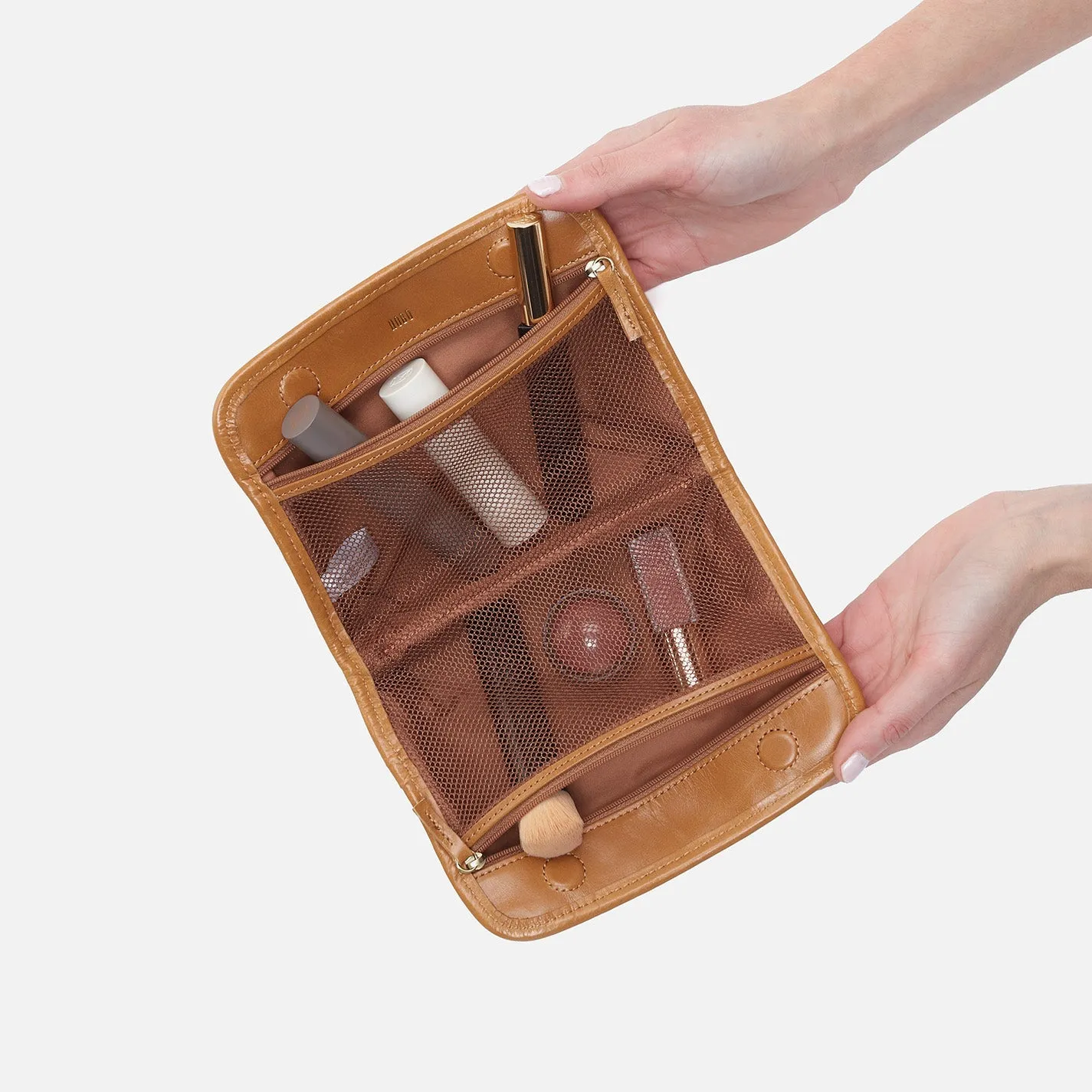 Beauty Cosmetic Pouch In Polished Leather - Natural
