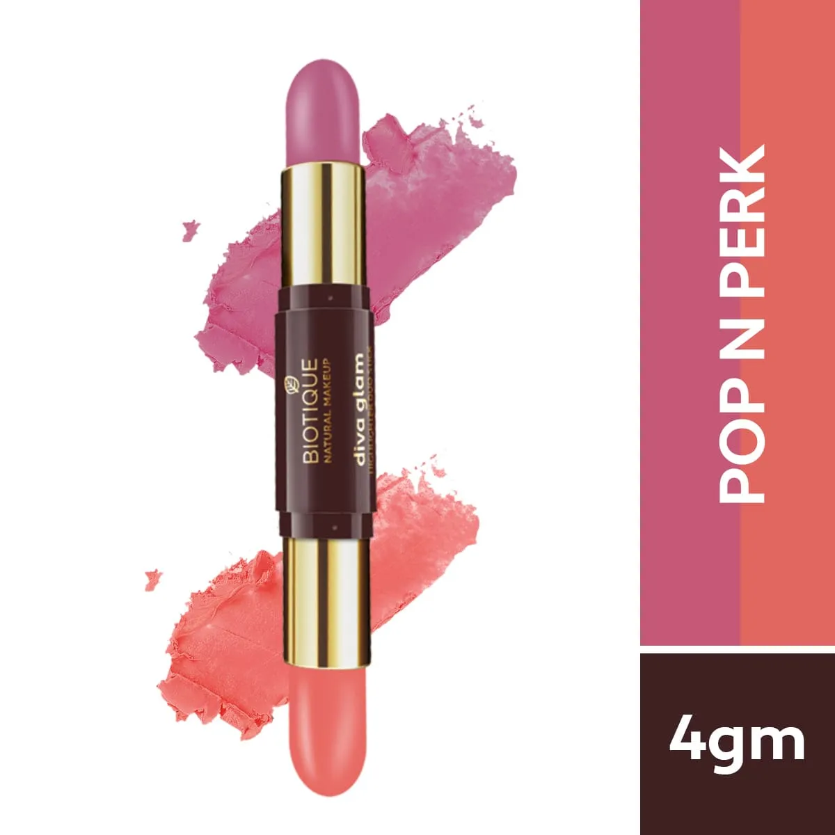 Biotique Natural Makeup Diva Glam Highlighter Duo Stick, Pop N Perk, 4g