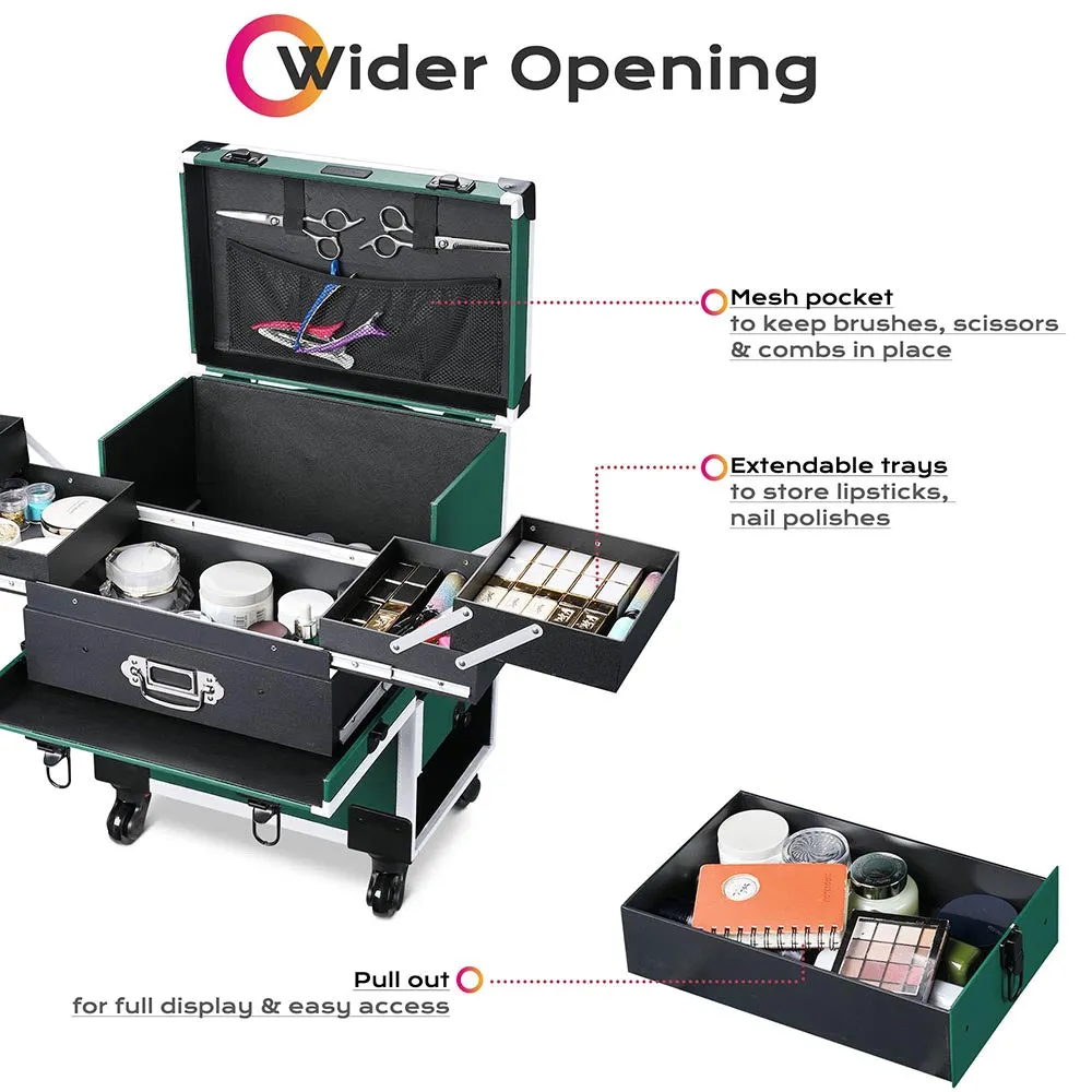 Byootique Rolling Makeup Case with Drawer & Trays Emerald Green