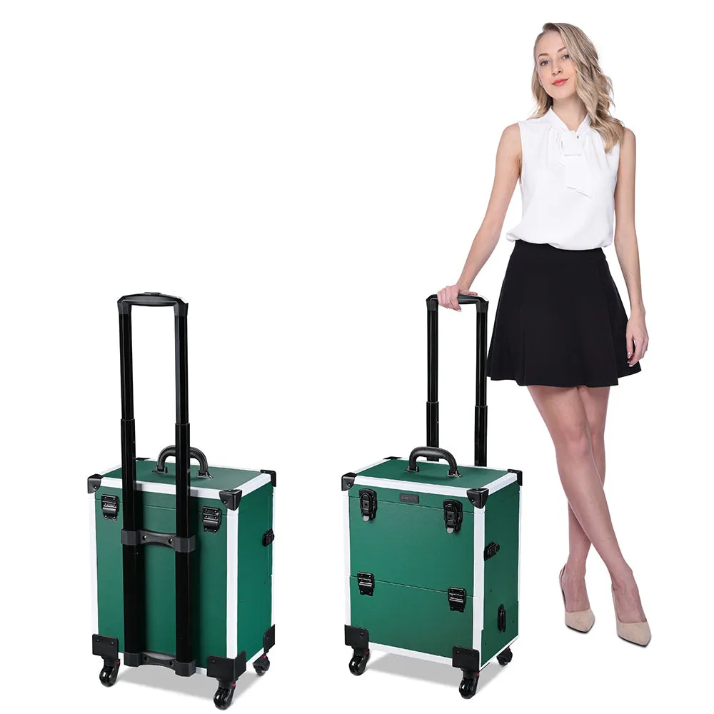Byootique Rolling Makeup Case with Drawer & Trays Emerald Green