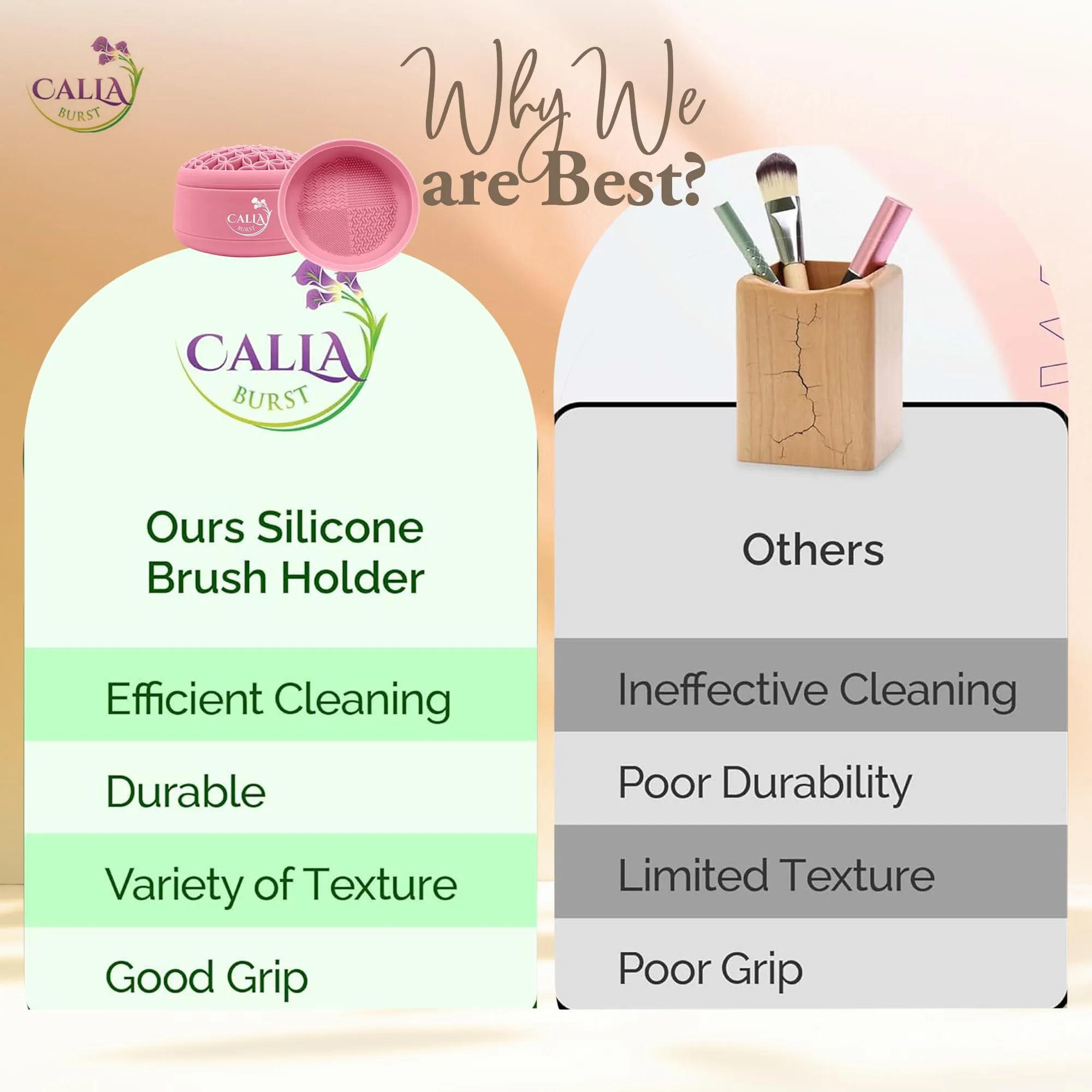CallaBurst 3 in 1 Silicone Makeup Brush Cleaner - Make up Brush Cleaner Mat with Makeup Brush Drying Rack & Brush Organizer, Silicone Washing Tool Cleaning Bowl for Beauty Cosmetic Brushes (Pink)