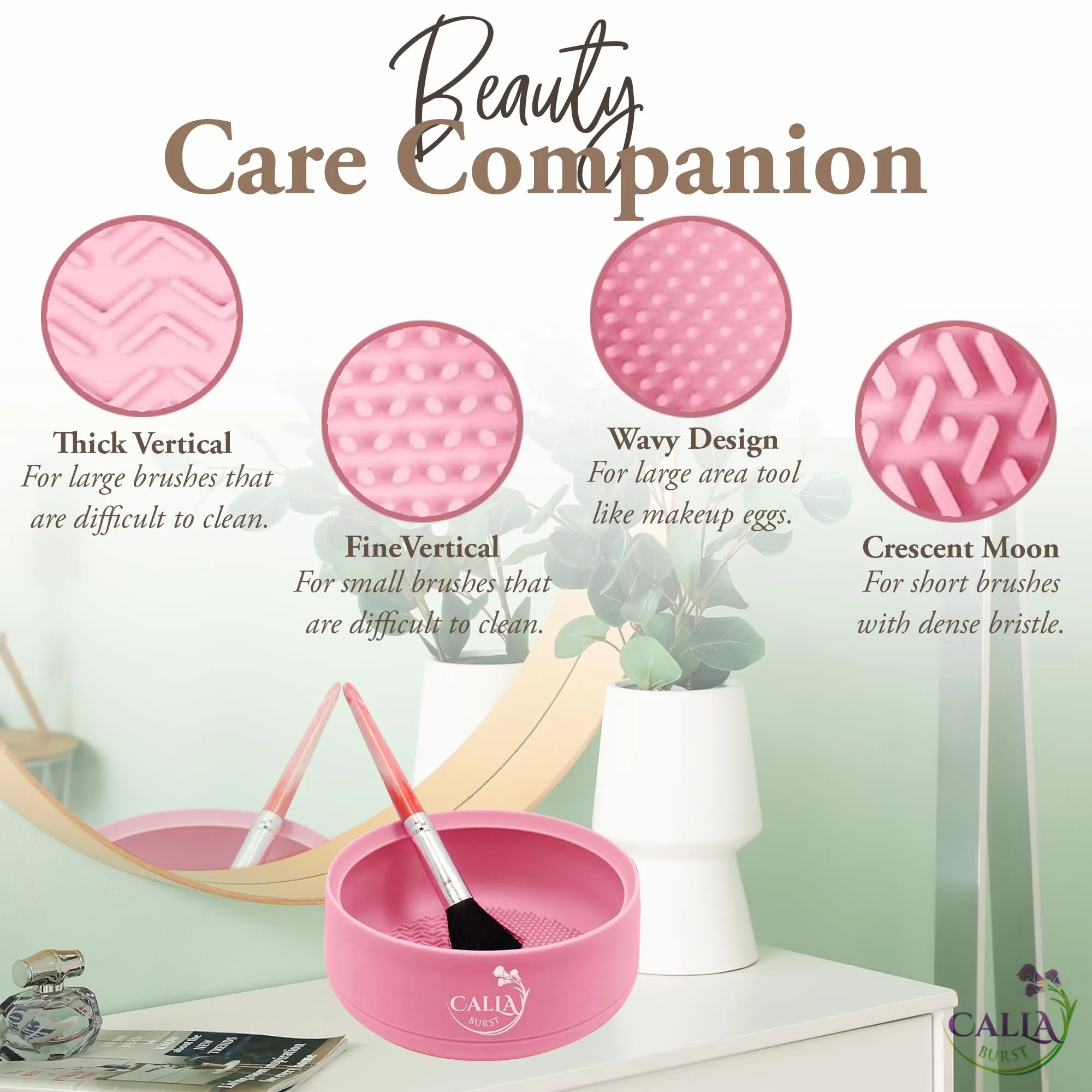 CallaBurst 3 in 1 Silicone Makeup Brush Cleaner - Make up Brush Cleaner Mat with Makeup Brush Drying Rack & Brush Organizer, Silicone Washing Tool Cleaning Bowl for Beauty Cosmetic Brushes (Pink)