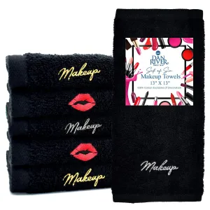 DAN RIVER 100% Cotton Makeup Towel- 13x13 Black Towels-Makeup Remover Cloth-Luxury Washcloths for Gentle Face Wash, Removing Eye Liner, Mascara, Foundation Eraser-Soft and Lightweight, Pack of 6