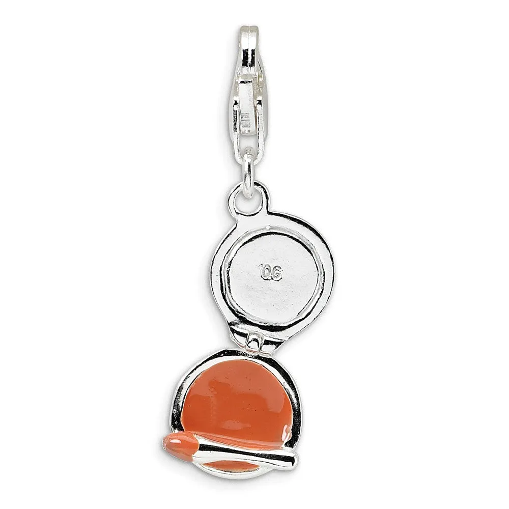 Enamel Compact Makeup Mirror Charm in Sterling Silver