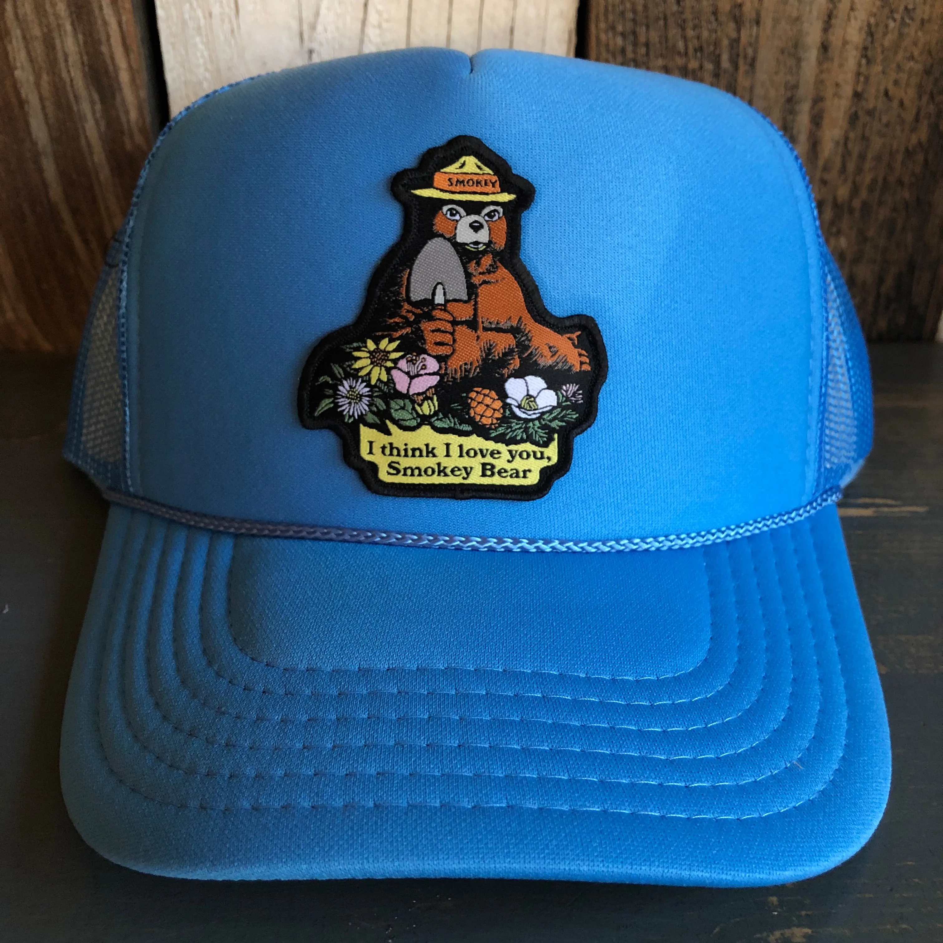 I THINK I LOVE YOU, SMOKEY BEAR High Crown Trucker Hat - Col. Blue