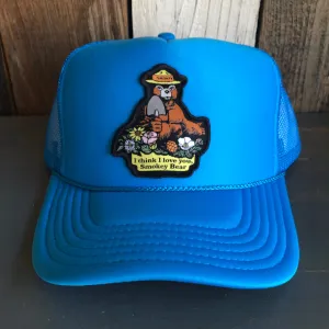 I THINK I LOVE YOU, SMOKEY BEAR - Trucker Hat - Neon Blue