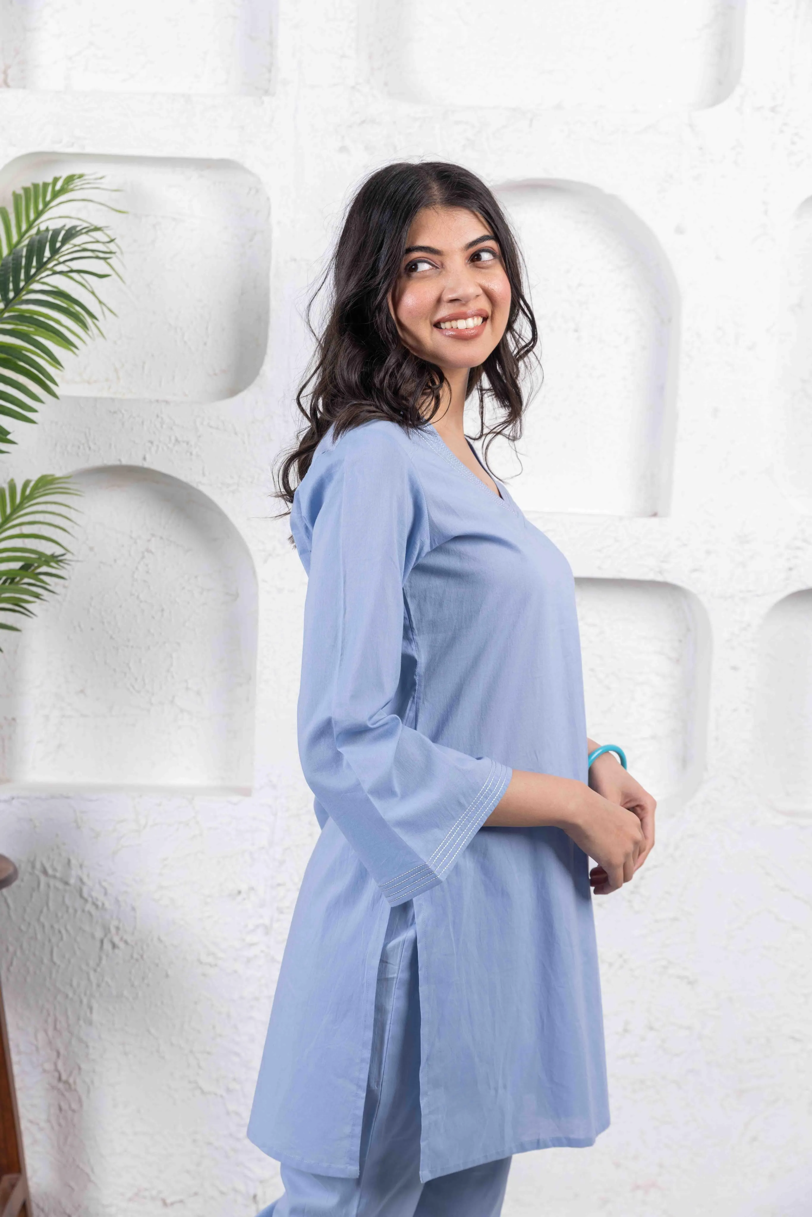 Light Blue Casual Cotton Co-Ord Set with Zari Embroidery