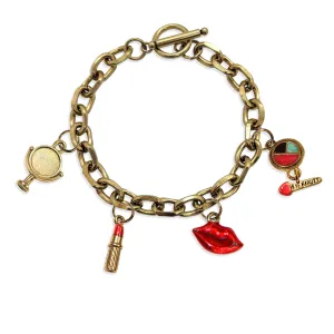 Makeup Artist Toggle Charm Bracelet | 4 Handpainted Charms | Antique Gold or Antique Silver Finish