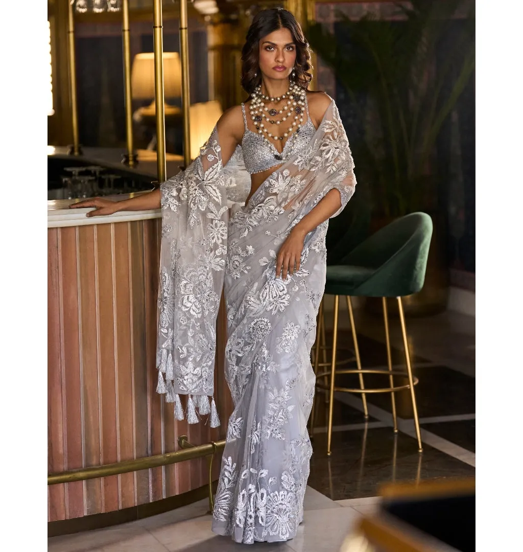 Metallic Silver Sari
