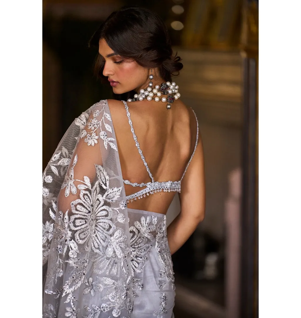 Metallic Silver Sari