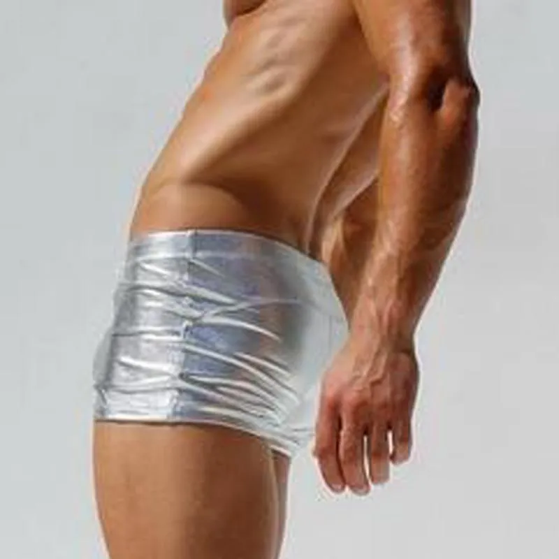 Metallic Square Cut Swim Trunks