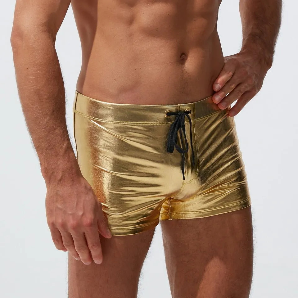 Metallic Square Cut Swim Trunks