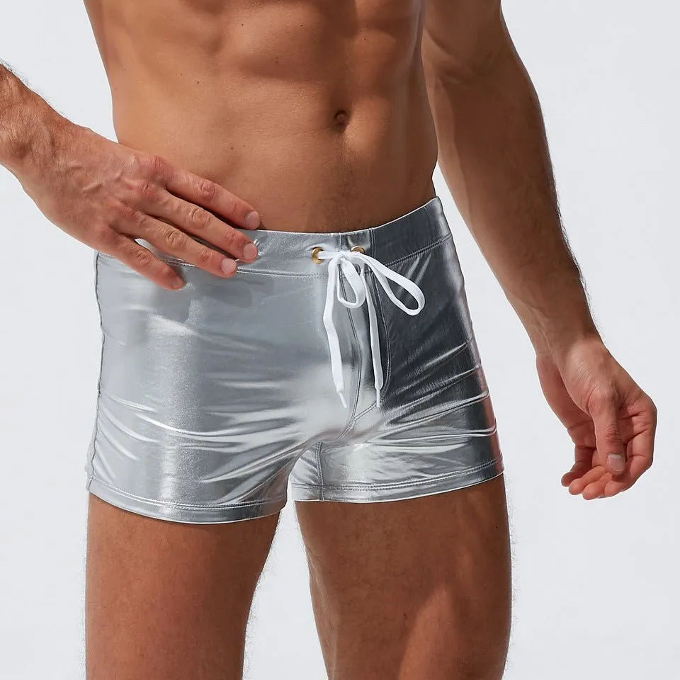 Metallic Square Cut Swim Trunks