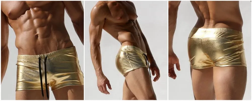 Metallic Square Cut Swim Trunks