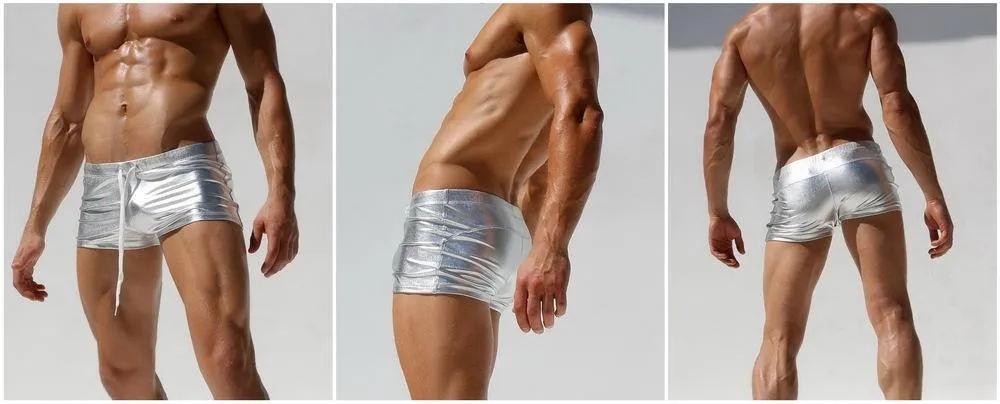 Metallic Square Cut Swim Trunks
