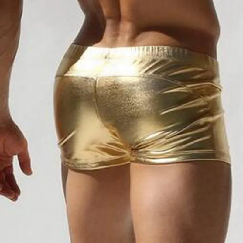 Metallic Square Cut Swim Trunks