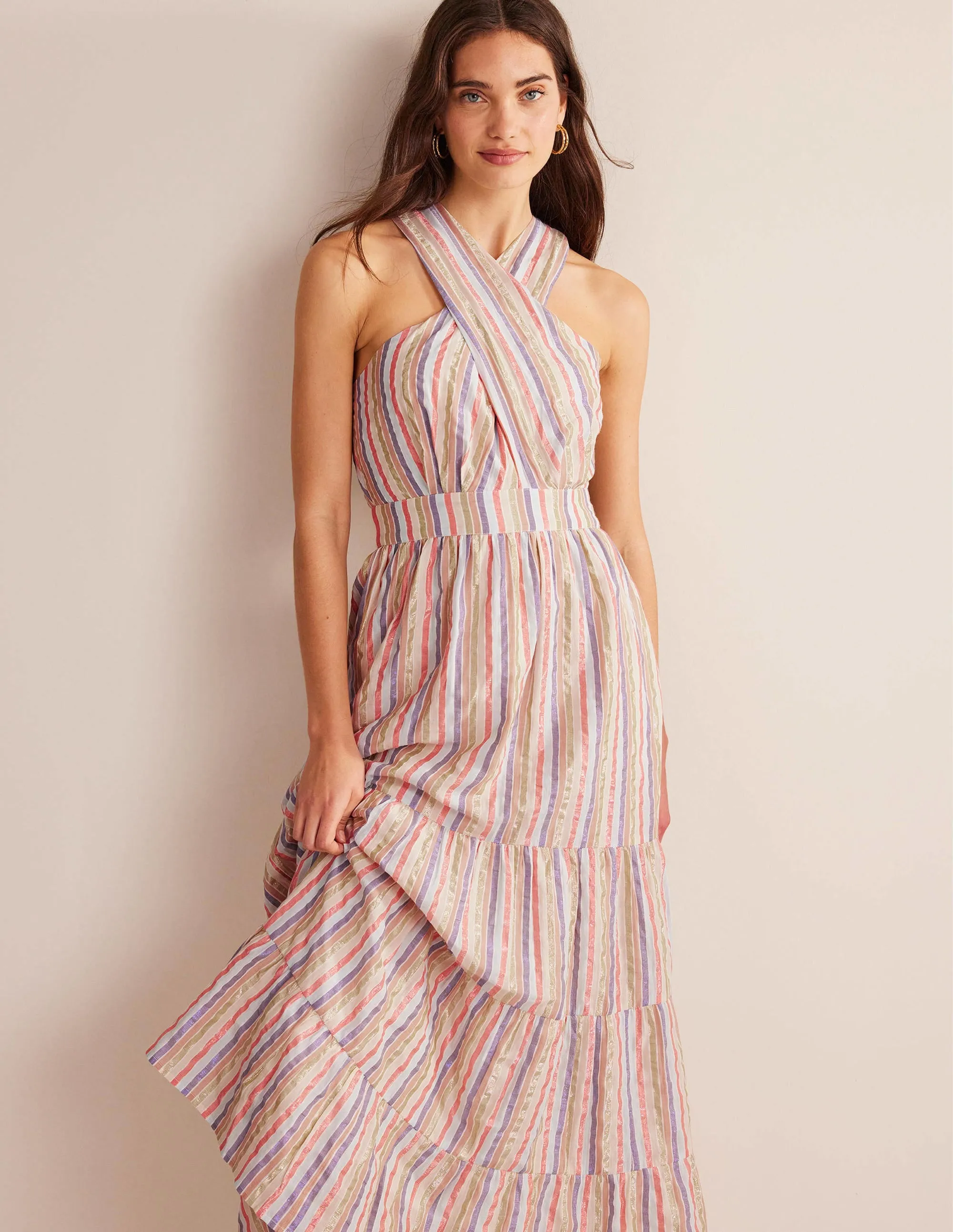 Metallic Stripe Maxi Dress-Metallic Multistripe