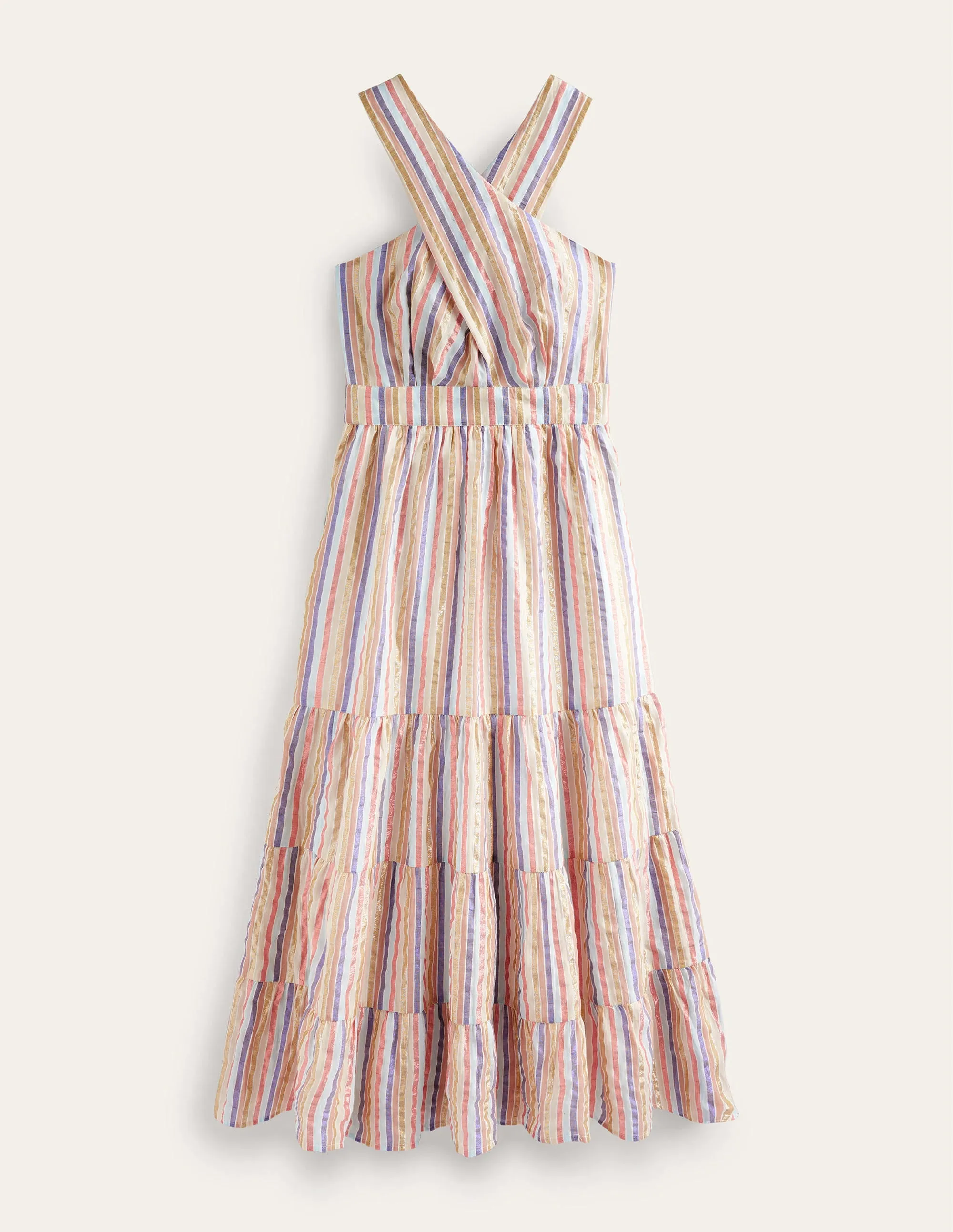 Metallic Stripe Maxi Dress-Metallic Multistripe