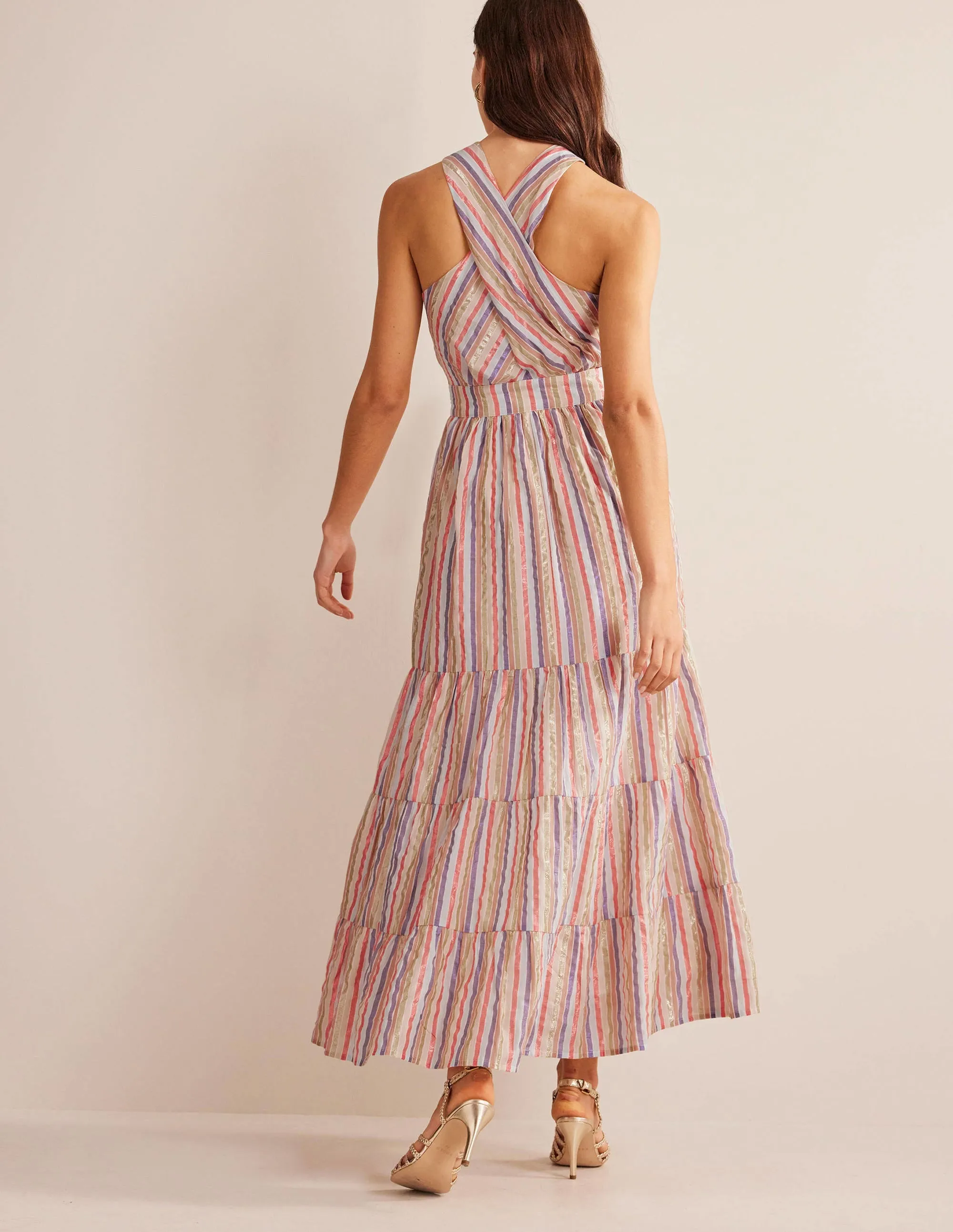 Metallic Stripe Maxi Dress-Metallic Multistripe