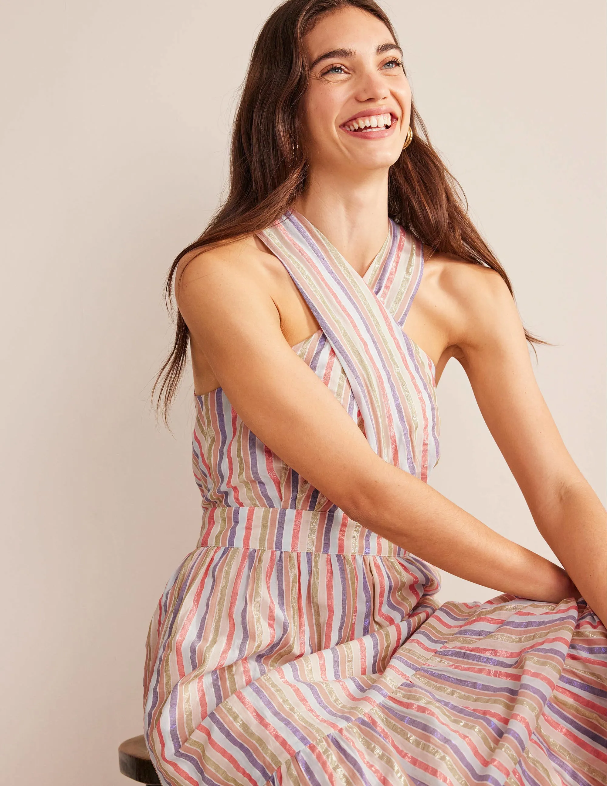 Metallic Stripe Maxi Dress-Metallic Multistripe
