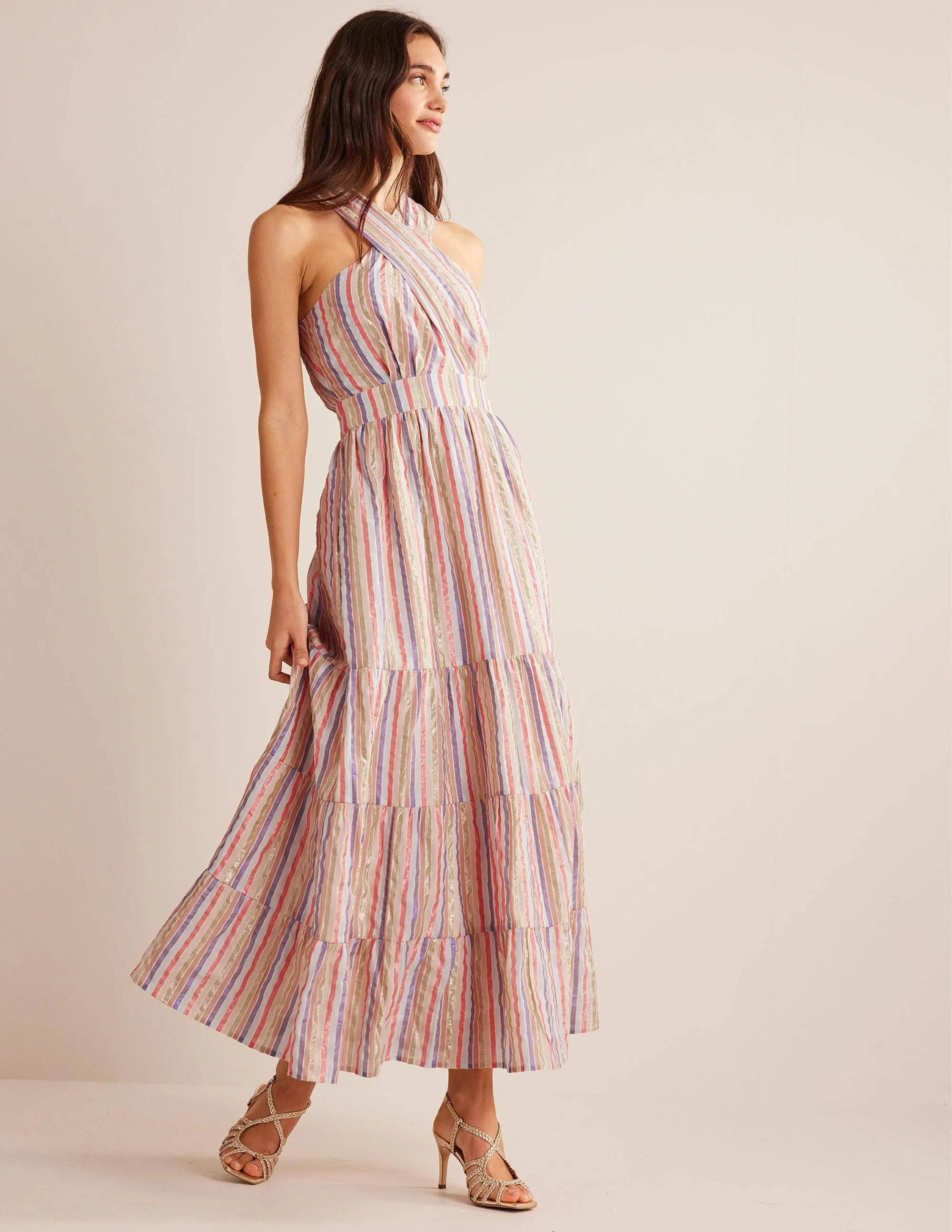 Metallic Stripe Maxi Dress-Metallic Multistripe