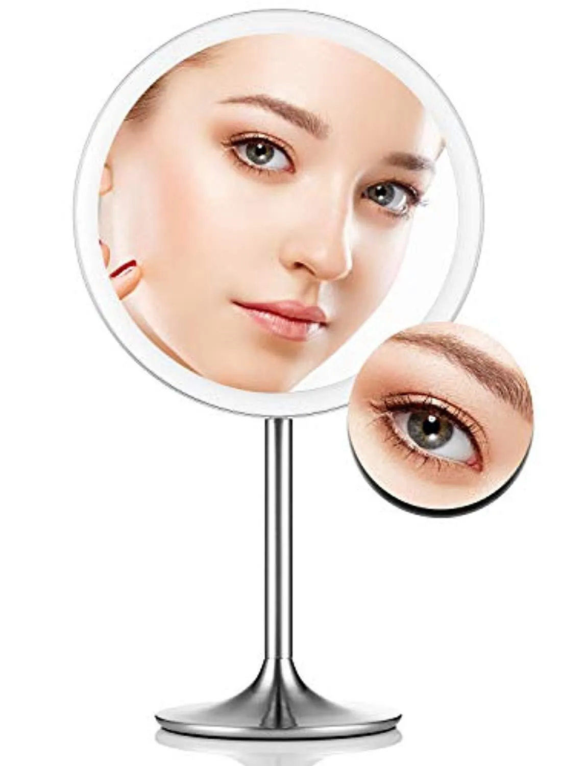 Miusco Lighted Makeup Vanity Mirror Pro, 5X   10X Magnification, Ultra Bright HD Lighting System, Rechargable & Cordless, Touch Activated, Brush Stainless Steel