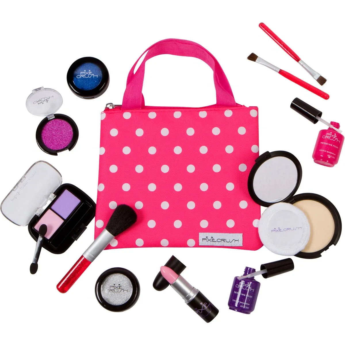 PixieCrush Pretend Play Makeup Kit. Designer Girls Beauty Basics 12 Piece Polka Dot
