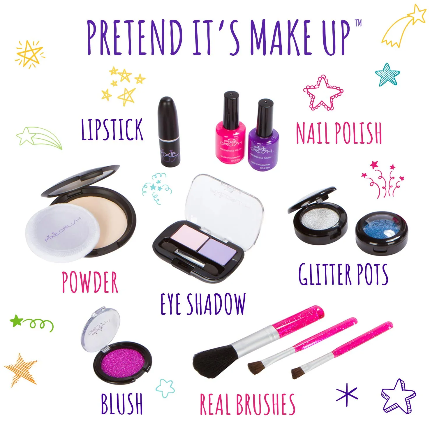 PixieCrush Pretend Play Makeup Kit. Designer Girls Beauty Basics 12 Piece Polka Dot