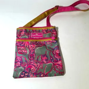 Vibrant Pink Floral Crossbody Bag with Dual-Tone Strap